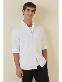 Allen Solly - White Cotton Collar Neck Regular Full Sleeves Shirt