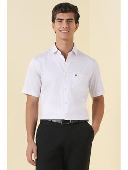 Allen Solly - White Cotton Collar Neck Regular Half Sleeves Shirt