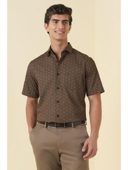 Allen Solly - Brown Cotton Collar Neck Regular Half Sleeves Shirt