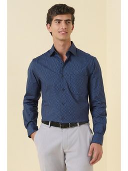 Allen Solly - Navy Blue Cotton Blend Collar Neck Regular Full Sleeves Shirt