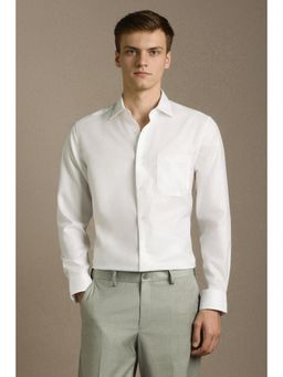 Louis Philippe - White Cotton Collar Neck Regular Full Sleeves Shirt