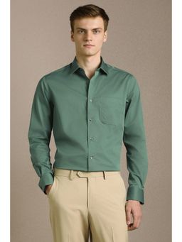 Louis Philippe - Green Cotton Collar Neck Regular Full Sleeves Shirt