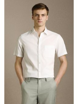 Louis Philippe - White Cotton Collar Neck Regular Full Sleeves Shirt