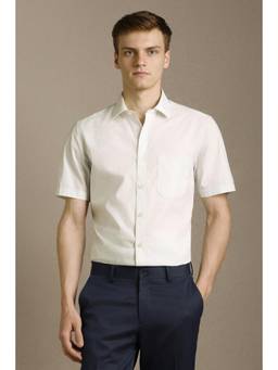 Louis Philippe - Cream Cotton Collar Neck Regular Full Sleeves Shirt
