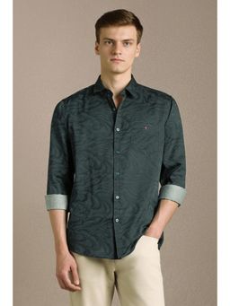 Louis Philippe - Teal Cotton Collar Neck Regular Full Sleeves Shirt