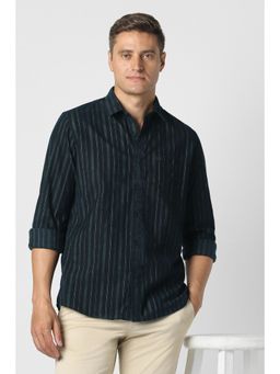 Peter England - Navy Blue Cotton Collar Neck Regular Full Sleeves Shirt