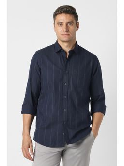 Peter England - Navy Blue Cotton Collar Neck Regular Full Sleeves Shirt