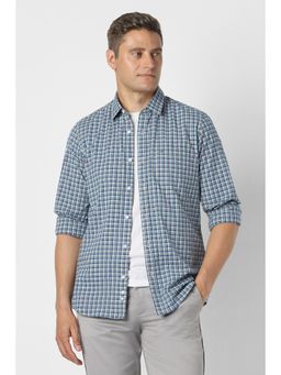 Peter England - Blue Cotton Blend Collar Neck Regular Full Sleeves Shirt