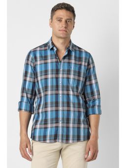 Peter England - Blue Cotton Collar Neck Regular Full Sleeves Shirt