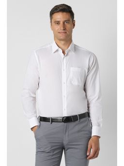 Peter England - White Cotton Blend Collar Neck Regular Full Sleeves Shirt