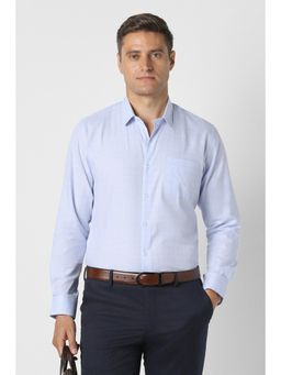 Peter England - Blue Cotton Blend Collar Neck Regular Full Sleeves Shirt