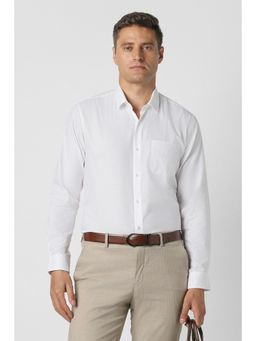 Peter England - White Cotton Blend Collar Neck Regular Full Sleeves Shirt