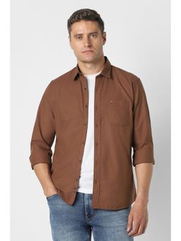 Peter England - Brown Cotton Collar Neck Regular Full Sleeves Shirt