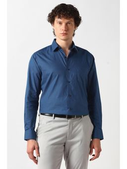 Van Heusen - Navy Blue Cotton Collar Neck Regular Full Sleeves Shirt