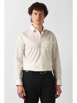 Van Heusen - Cream Cotton Collar Neck Regular Full Sleeves Shirt
