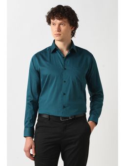 Van Heusen - Teal Cotton Collar Neck Regular Full Sleeves Shirt