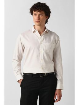 Van Heusen - Cream Cotton Collar Neck Regular Full Sleeves Shirt