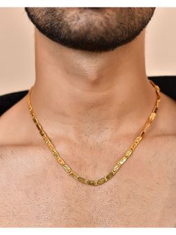 VOJ - Men's Gold-Plated Stainless Steel Biscuit Chain with Hand Crafted Design