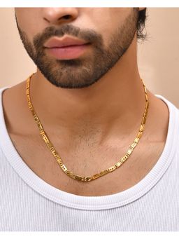 VOJ - Men's Gold-Plated Stainless Steel with Hand Crafted Design Biscuit Chain