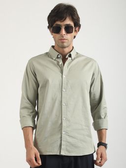 MANIAC - Mens Solid Collared Neck Full Sleeve Soft Twill Fabric Mist Green Shirt