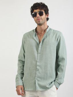 MANIAC - Mens Solid Chinese Collar Full Sleeve Soft Twill Fabric Pista Shirt