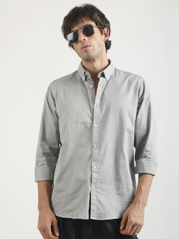 MANIAC - Mens Solid Collared Neck Full Sleeve Soft Twill Fabric Silver Grey Shirt