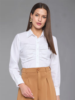 Martini - White Ruched Cotton Shirt