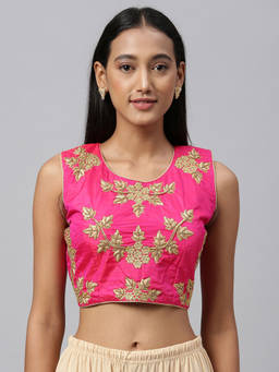 Amrutam Fab - Womens Embroidered Pink Malbari Silk Extra Sleeve Blouse