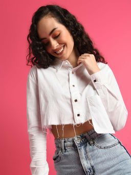 Attic Salt - White Solid Deluxe Party On Crop Shirt