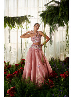 Tilsim by Sagarika Mehrotra - Pink Peony Lehenga with Blouse and Dupatta (Set of 2)