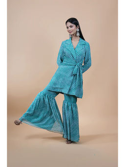 Studio Chiraiya - Blue Indo-Western Jaipuri Sharara with Kurta (Set of 2)