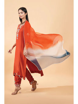 Studio Chiraiya - Makhmal Elegant Rust Kurta with Pant and Dupatta (Set of 3)
