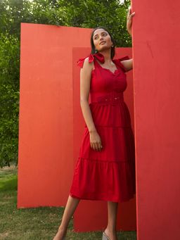 ETE - Mia-red Maxi Dress With A Buckled Belt