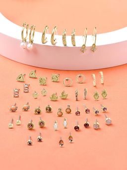 Zaveri Pearls - Set of 25 Gold Tone Classy Contemporary Studs & Hoop Earrings-ZPFK14672