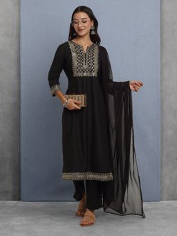 RAISIN - Women Stylish Rayon Black Kurta & Pant with Dupatta (Set of 3)