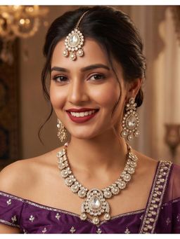NUI - Womens White Stone Studded and Beaded Jewellery Set