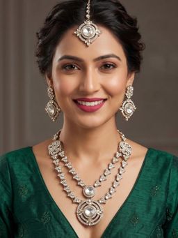NUI - Womens White Stone Studded and Beaded Jewellery Set
