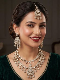 NUI - Womens White Stone Studded and Beaded Jewellery Set