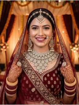 NUI - Womens Gold Plated Off White Stone Studded Bridal Jewellery Set