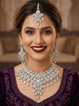 NUI - Womens Silver Plated Stone Studded Jewellery Set