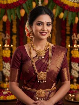 NUI - Womens Gold Plated Temple Jewellery Set