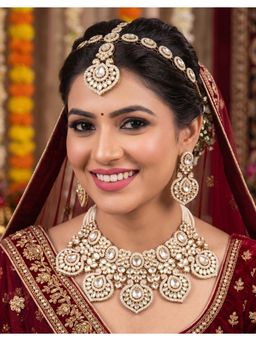NUI - Womens Gold Plated Stone Studded Bridal Jewellery Set