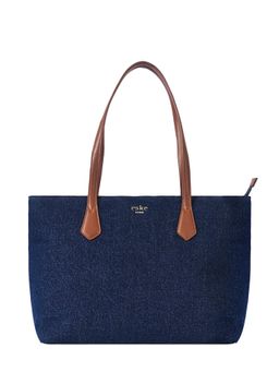 Eske - Blue Cognac Solid Leather Tote Bag for Women