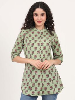 Divena - Green Floral Printed Cotton Top