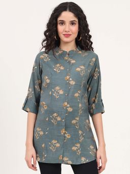 Divena - Grey Floral Printed Rayon Top