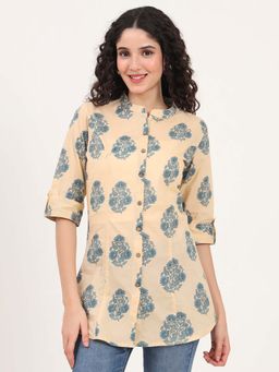 Divena - Beige Floral Printed Cotton Top