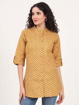 Divena - Yellow Zigzag Printed Cotton Top