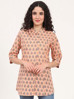 Divena - Peach Floral Printed Cotton Top