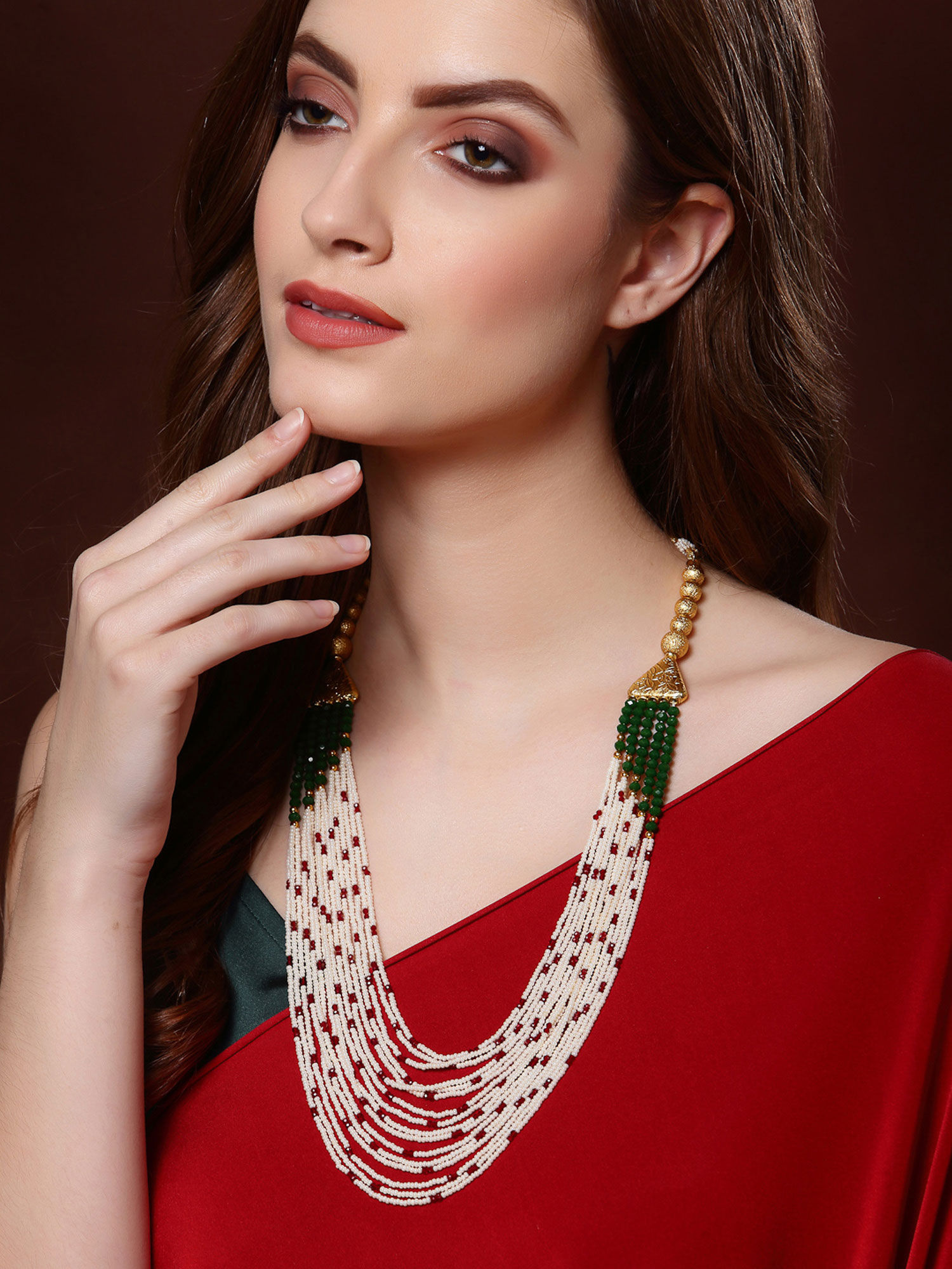 Buy PANASH Green \u0026 White Gold-Toned 