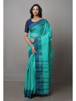 Unnati Silks - Turquoise Pure Handloom Superfine Bengal Cotton Saree
